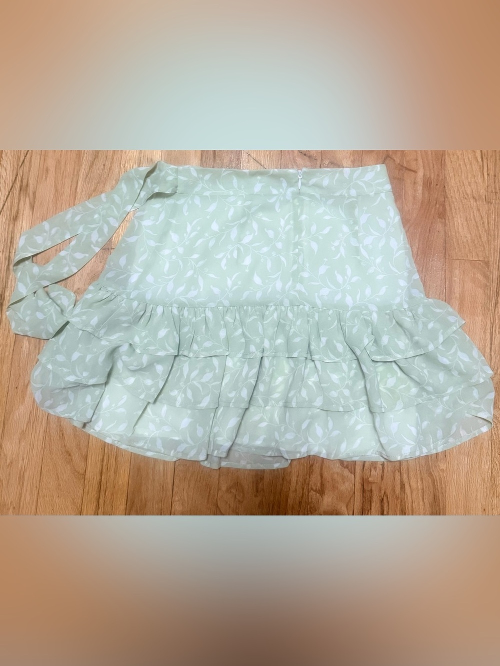 Forever 21 Light Green Floral Ruffle Tie-Waist Mini Skirt
